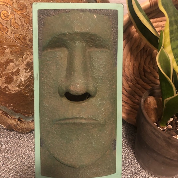 Art Primitive Stone Face Tissue Box Holder Tiki Island Face Novelty